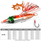 PROBEROS Luminous Squid Jigging Lures Vertical Saltwater Jigs with Silicone Skirt Laser Coating Metal Sinking Fishing Lures, 40G, 60G, 80G, 100G, 120G, 150G, 200G