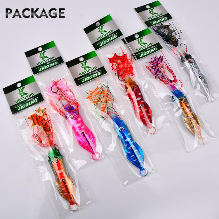 PROBEROS Luminous Squid Jigging Lures Vertical Saltwater Jigs with Silicone Skirt Laser Coating Metal Sinking Fishing Lures, 40G, 60G, 80G, 100G, 120G, 150G, 200G