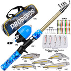 PROBEROS Fishing Rod and Reel Combo 6ft Telescopic Fishing Pole with Spincast Reel Portable Travel Fishing Full Kit with Carrier Bag, CAST Blue, SPIN Blue, CAST Green, SPIN Green