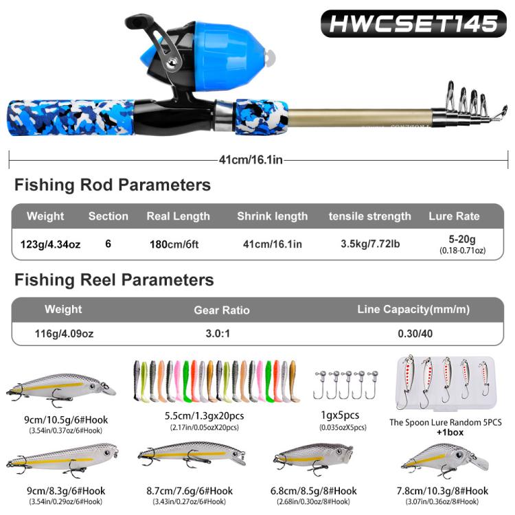 PROBEROS Fishing Rod and Reel Combo 6ft Telescopic Fishing Pole with Spincast Reel Portable Travel Fishing Full Kit with Carrier Bag, CAST Blue, SPIN Blue, CAST Green, SPIN Green