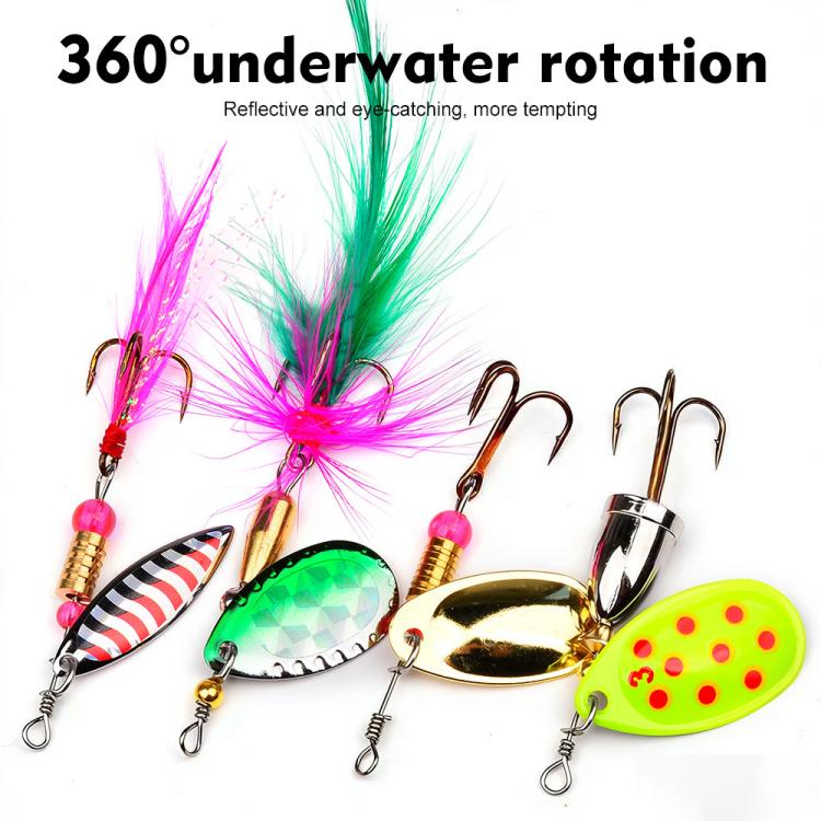 SOMYTE 12pcs /Box Spinnerbait Fishing Lures Set 360-degree Rotating Reflective Sequins lures with Feather & Treble Hooks