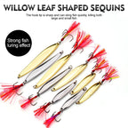 PROBEROS 9pcs /Box Fishing Spoons Lure Set Metal Willow Leaf Spinner Baits with Blood Groove Treble Hooks