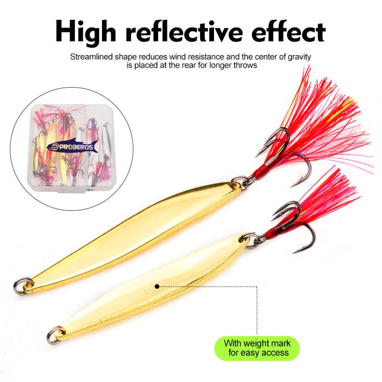 PROBEROS 9pcs /Box Fishing Spoons Lure Set Metal Willow Leaf Spinner Baits with Blood Groove Treble Hooks