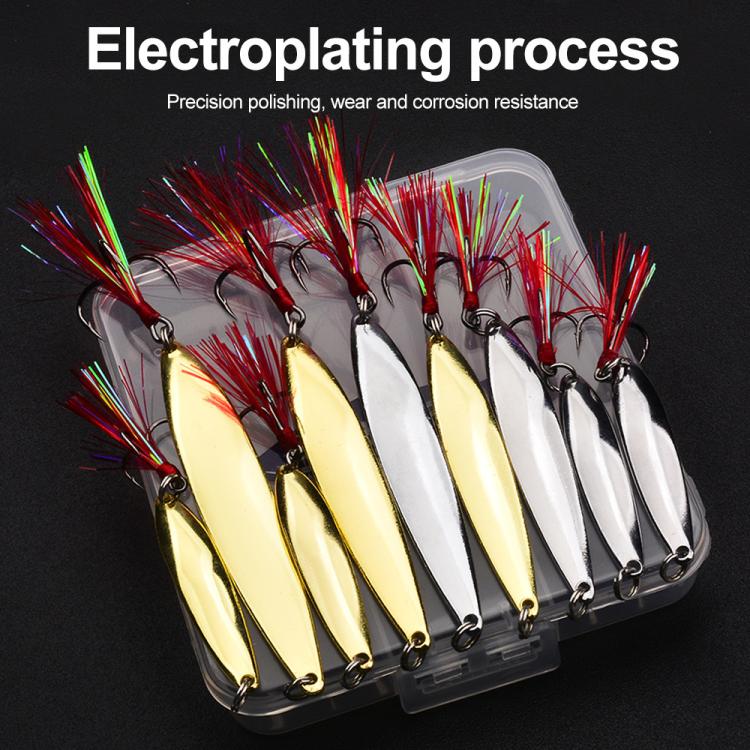 PROBEROS 9pcs /Box Fishing Spoons Lure Set Metal Willow Leaf Spinner Baits with Blood Groove Treble Hooks
