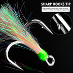 PROBEROS 10pcs /Box Dressed Treble Hooks with Feathers and Flash Ultra-Sharp High Carbon Steel Replacement Hooks, No.4, No. 2, No. 1, No. 1/0, No. 2/0, No. 3/0, No. 4/0, No. 5/0