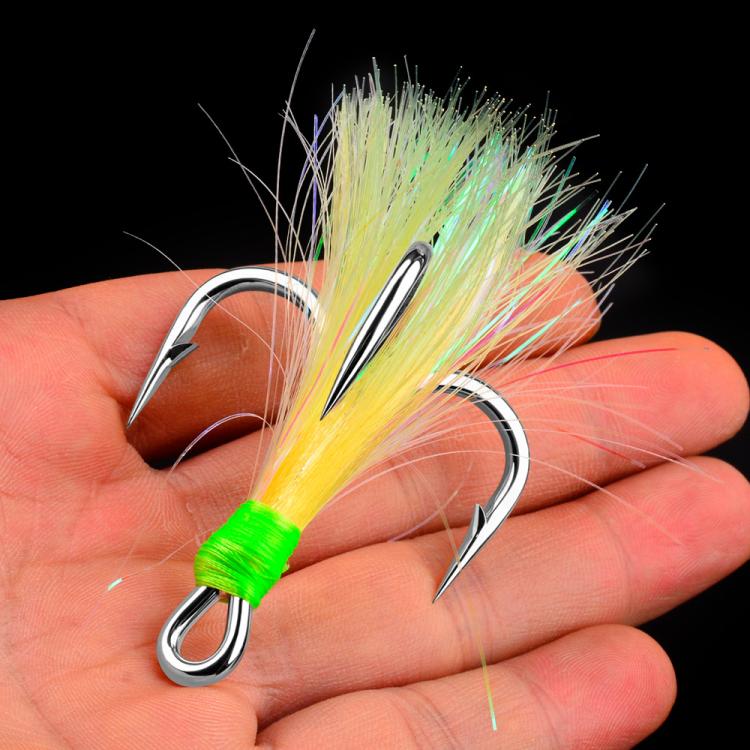 PROBEROS 10pcs /Box Dressed Treble Hooks with Feathers and Flash Ultra-Sharp High Carbon Steel Replacement Hooks, No.4, No. 2, No. 1, No. 1/0, No. 2/0, No. 3/0, No. 4/0, No. 5/0
