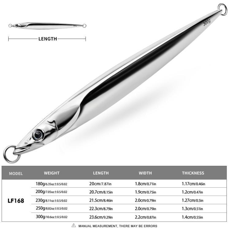PROBEROS  LF168 Saltwater Fishing Metal Jigging Lure Blank Body Vertical Sinking Bait Shining Mirror Finish Mackerel Jigs, 180g, 200g, 230g, 250g, 300g