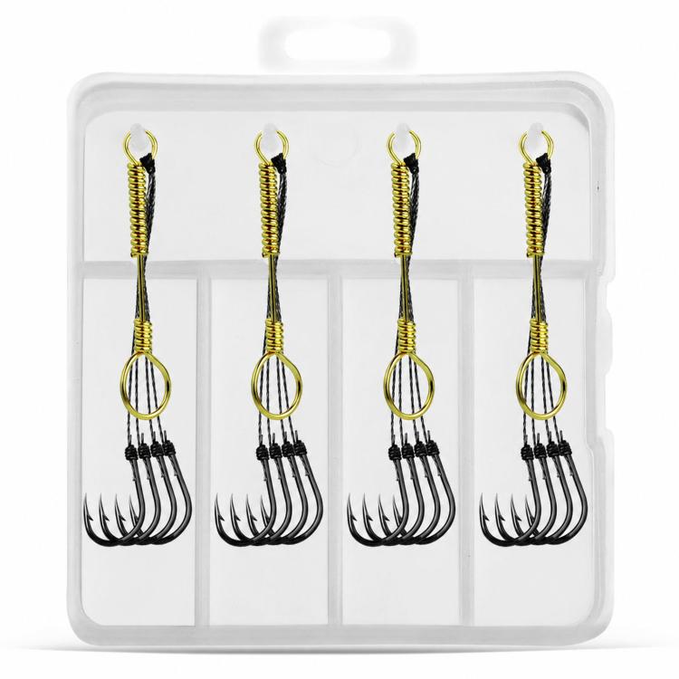 LINNHUE 4pcs /Box Carp Fishing Hooks Hand Tied High Carbon Steel Chinu Hooks With Bait Spring, No. 0.3, No. 0.5, No. 0.8, No. 1.0, No. 2.0, No. 3.0