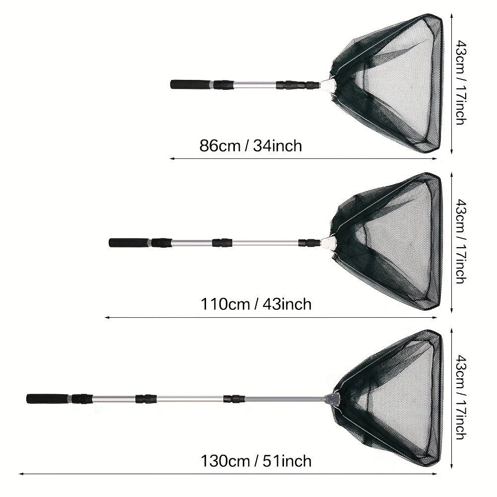Foldable Fishing Landing Net with Telescoping Aluminum Alloy Pole – 3 Sizes 86CM 110CM 130CM, Collapsible Metal Net for Fish Crab Crayfish Shrimp, Portable Fishing Gear