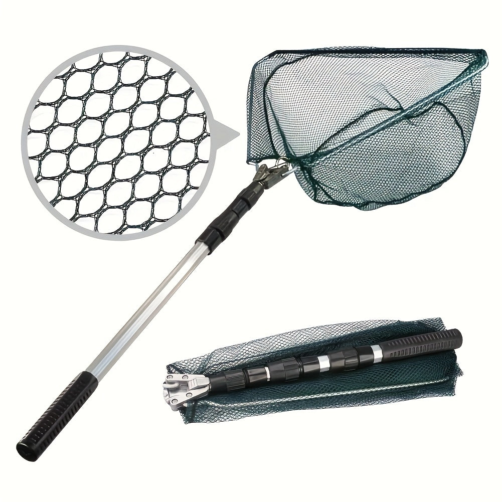 Foldable Fishing Landing Net with Telescoping Aluminum Alloy Pole – 3 Sizes 86CM 110CM 130CM, Collapsible Metal Net for Fish Crab Crayfish Shrimp, Portable Fishing Gear
