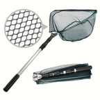 Foldable Fishing Landing Net with Telescoping Aluminum Alloy Pole – 3 Sizes 86CM 110CM 130CM, Collapsible Metal Net for Fish Crab Crayfish Shrimp, Portable Fishing Gear