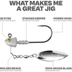 Underspin Jig Heads 6-Pack with 100% Brass Blade – Never Rust Rotating Spinner Jig for Bass & Saltwater Fishing – 3/16oz, 1/4oz, 3/8oz, 1/2oz – Flash & Vibration Swimbait Head