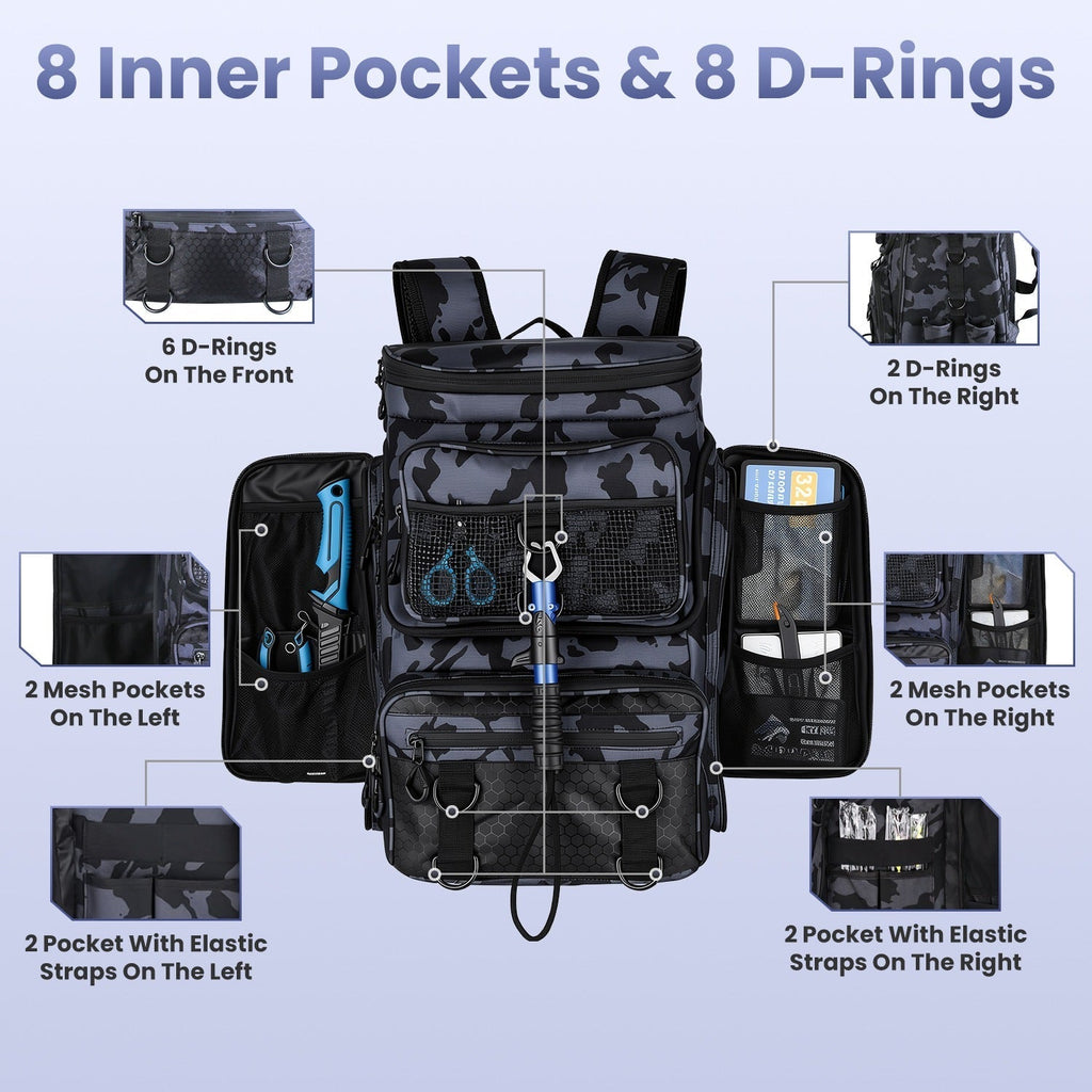 Fishing Backpack 42L with Rod Holders & 16 Pockets